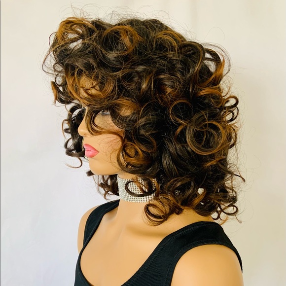 Curly Black & Auburn “Put On & Go” Premium Fiber Wig for Daily Wear or Events - Picture 4 of 5